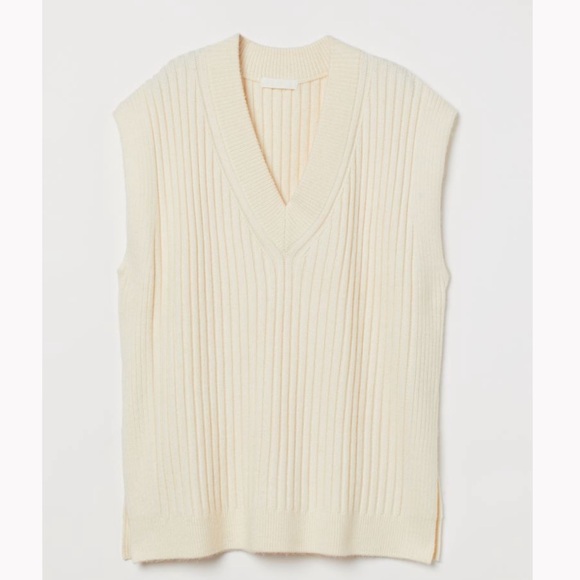 H&M Jackets & Coats Hm Cream Wool Blend Rib Knit Vest Sweater